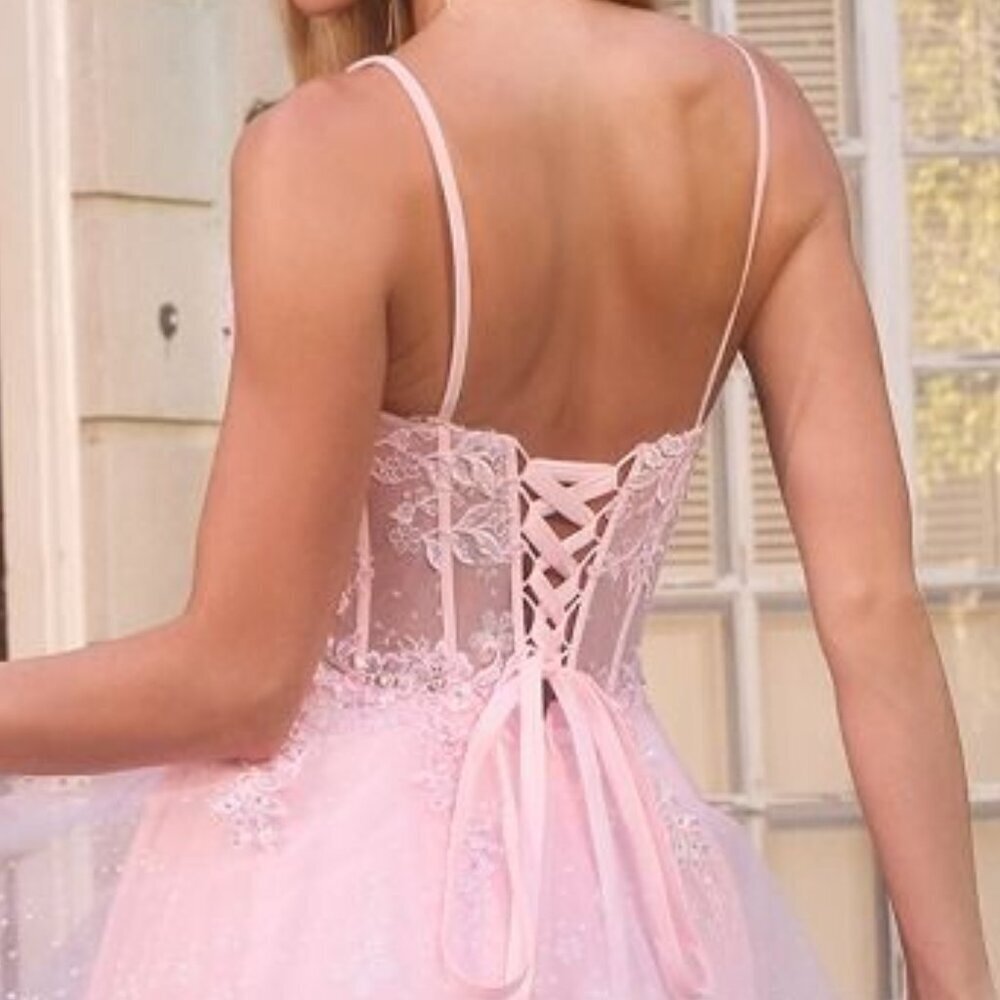 New Short Baby Doll Dress w/ Lace Up Back & Floral Lace Embroidery CD CJ419 - Picture 8 of 9